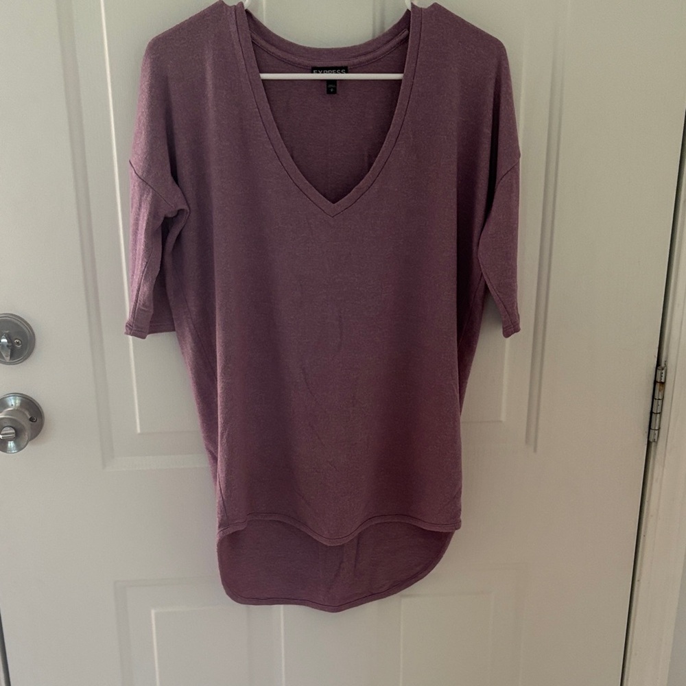 Express Deep V-Neck High-Low Plum Top